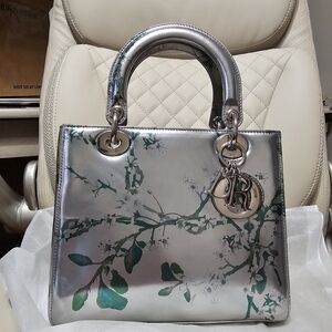 Dior Purse Silver Metalic And Floral